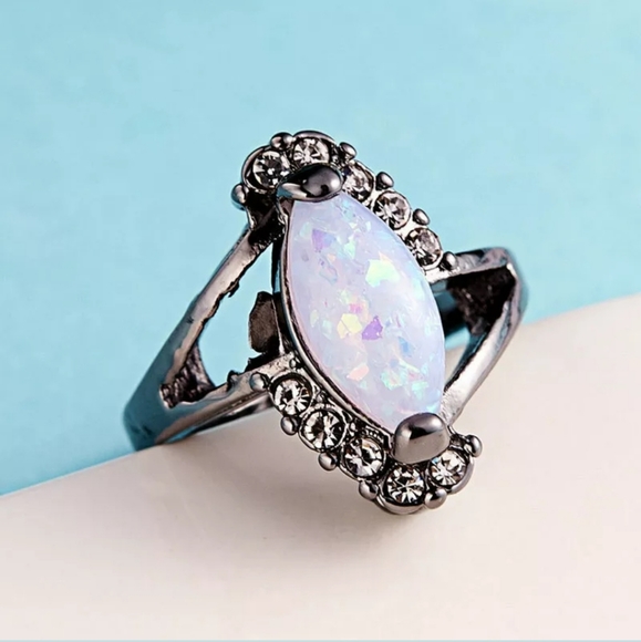 New Marquise Cut Fire Opal Black Gold Ring. - Picture 2 of 2